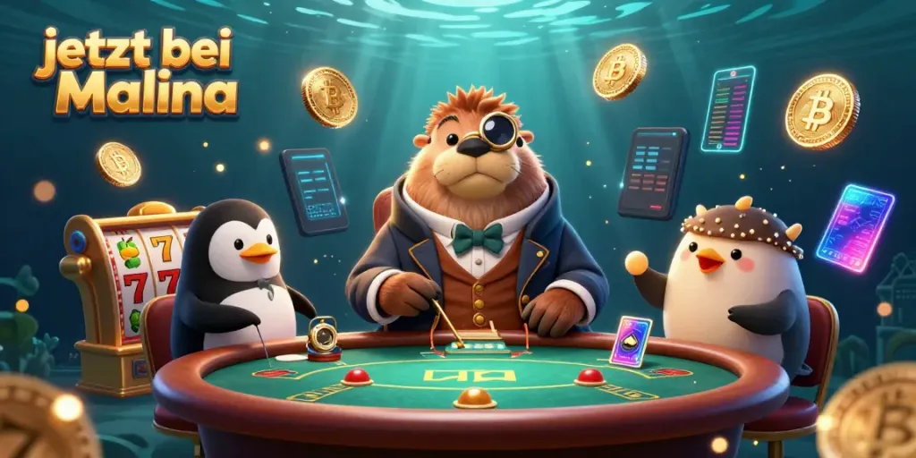 Jetzt bei Malina: Vergnügliches Pokerspiel mit einem Walross und seinen Freunden in einem Unterwasser-Casino.