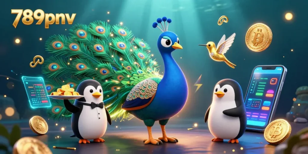 Experience thrilling gameplay with 789pnv's vibrant 3D illustration featuring an aristocratic peacock and fortune symbols.