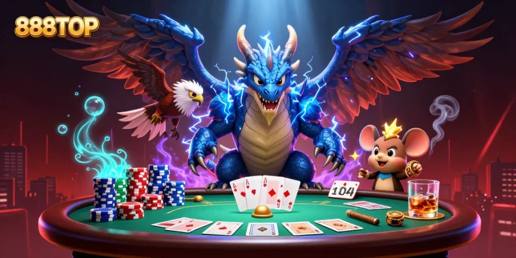 Play winning hands at 888TOP, featuring poker chips and competitive gaming elements.