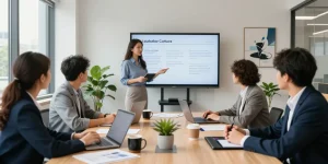 Wertschätzung Arbeit in einem modernen Büro, Teamarbeit und Kultur im Fokus.