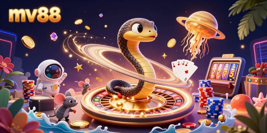 Experience the thrill of mv88 with cosmic gambling elements and playful bets in a vibrant scene.