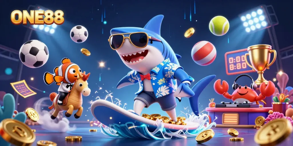 ONE88 offers thrilling betting action with a vibrant 3D illustration of exciting casino elements
